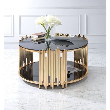 Acme - Tanquin Coffee Table 84490 Black Glass & Gold Finish
