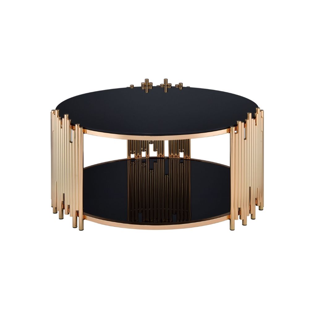 Acme - Tanquin Coffee Table 84490 Black Glass & Gold Finish