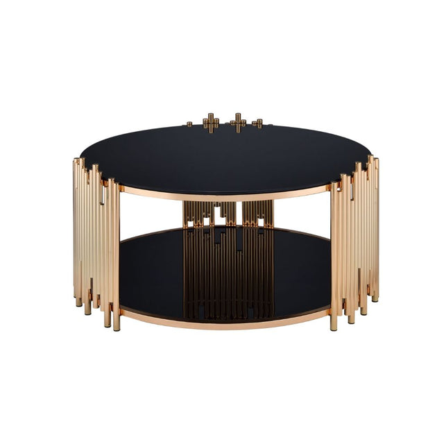 Acme - Tanquin Coffee Table 84490 Black Glass & Gold Finish
