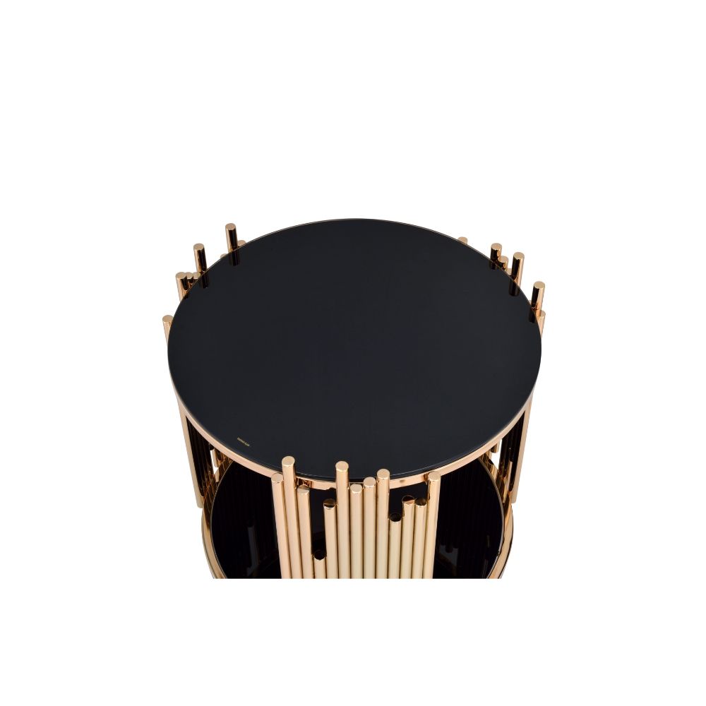 Acme - Tanquin End Table 84492 Black Glass & Gold Finish
