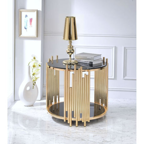 Acme - Tanquin End Table 84492 Black Glass & Gold Finish