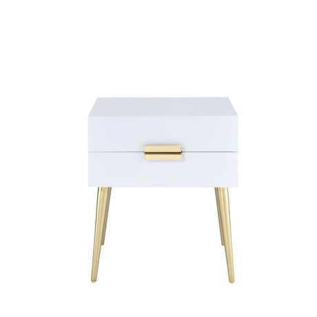 Acme - Denvor End Table 84496 White & Gold Finish