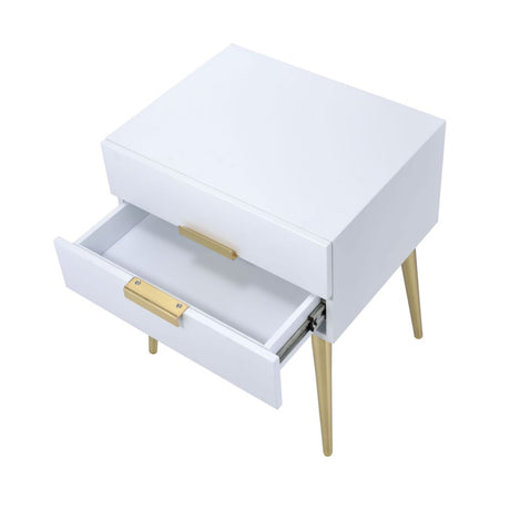 Acme - Denvor End Table 84496 White & Gold Finish