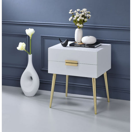 Acme - Denvor End Table 84496 White & Gold Finish