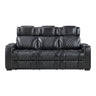 Black leather recliner sofa with quilted pattern on a white background