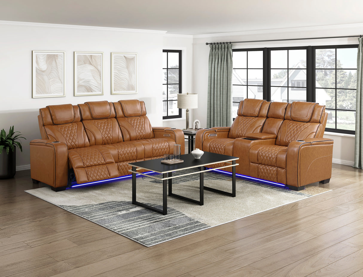 Apex Power Reclining Loveseat with Massage, Heat, LED and Console in Leather – Homelegance - Home Elegance USA