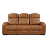 Brown leather recliner sofa with quilted pattern on a white background