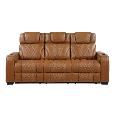 Brown leather recliner sofa with quilted pattern on a white background