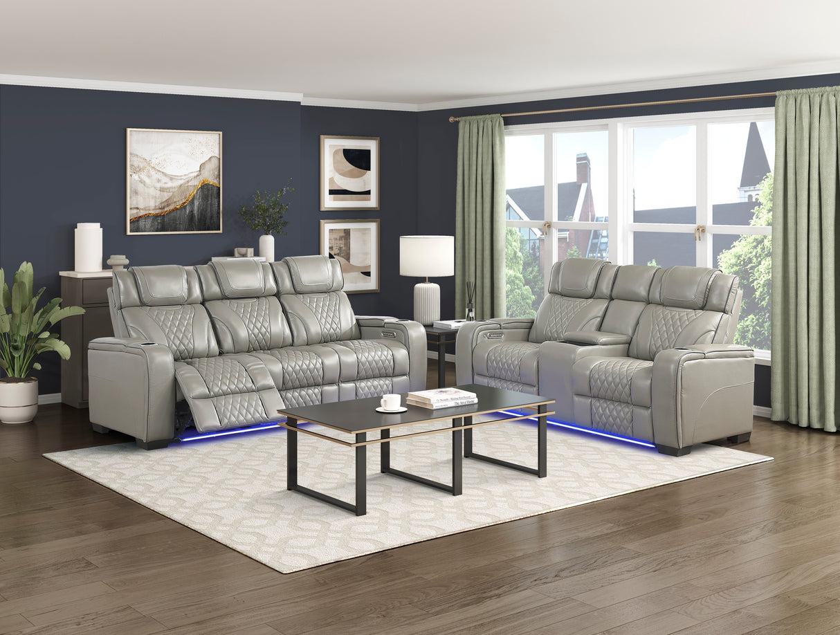 Apex Power Reclining Loveseat with Massage, Heat, LED and Console in Leather – Homelegance - Home Elegance USA