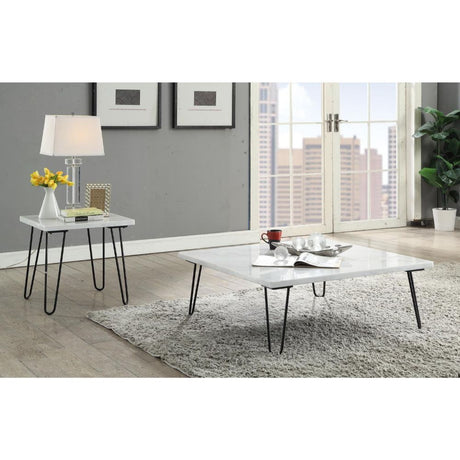 Acme - Telestis Coffee Table 84500 White Marble Top & Black Finish