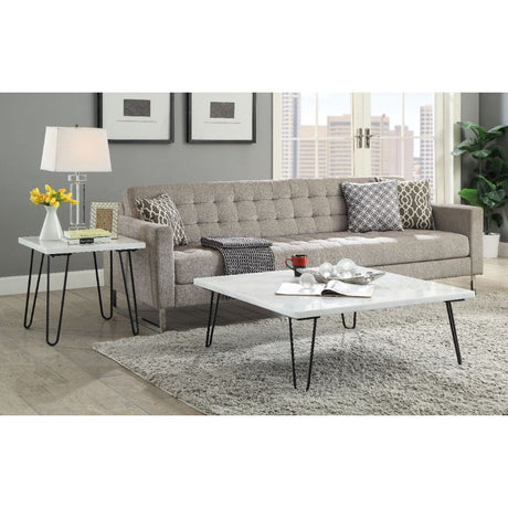 Acme - Telestis Coffee Table 84500 White Marble Top & Black Finish