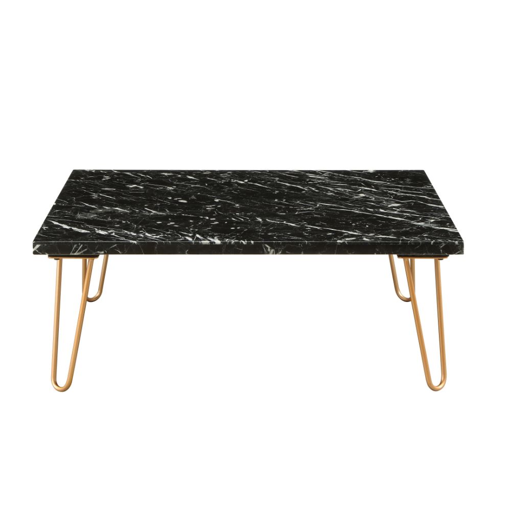 Acme - Telestis Coffee Table 84505 Black Marble Top & Gold Finish