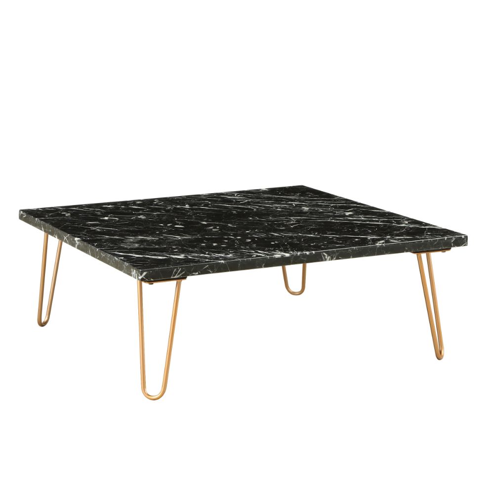 Acme - Telestis Coffee Table 84505 Black Marble Top & Gold Finish