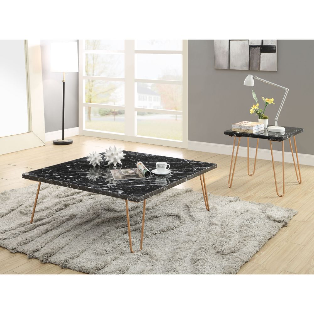 Acme - Telestis Coffee Table 84505 Black Marble Top & Gold Finish