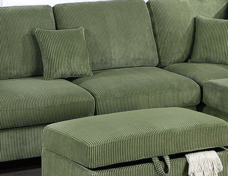 Gorgeous Sage Color 3pc Sectional Set Corduroy Upholstered LAF Sofa RAF Chaise Ottoman L-Sectional Living Room Furniture - sold by Home Elegance USA