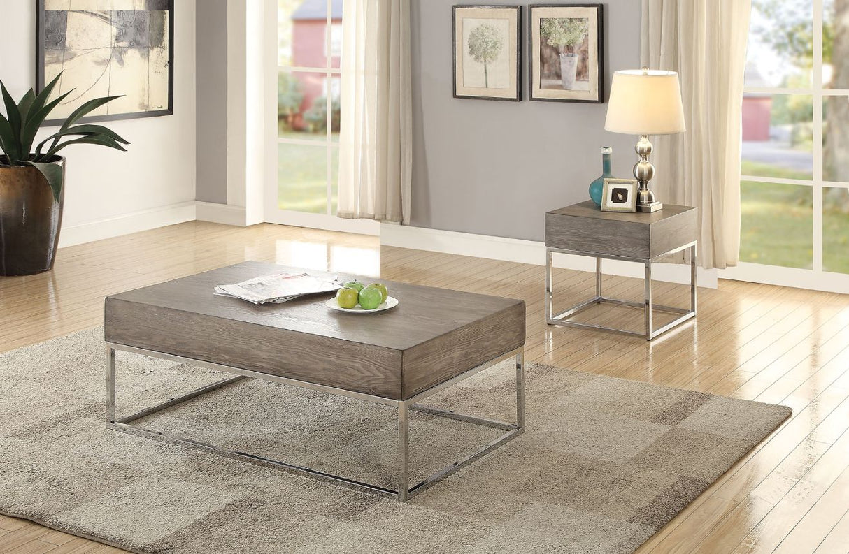 Acme - Cecil II Coffee Table 84580 Gray Oak & Chrome Finish