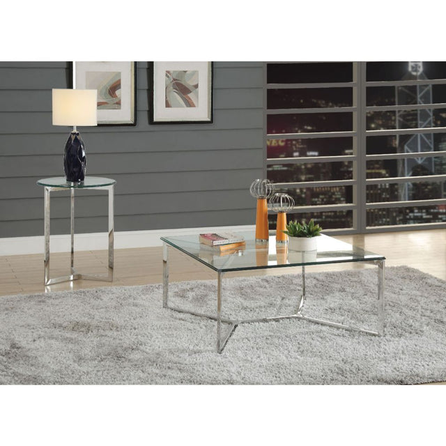 Acme - Volusius End Table 84607 Clear Glass & Stainless Steel
