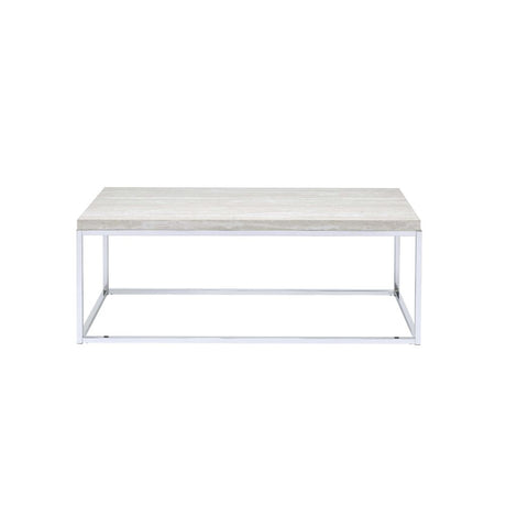 Acme - Snyder Coffee Table 84625 Engineered Stone Top & Chrome Finish