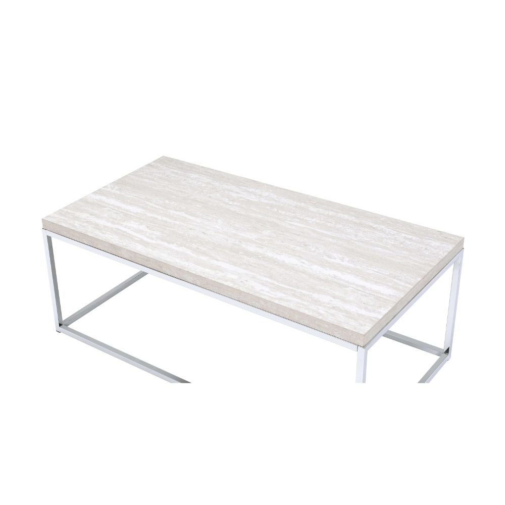 Acme - Snyder Coffee Table 84625 Engineered Stone Top & Chrome Finish