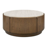 Tindall Round Travertine Coffee Table Brown / White / Woodtone - White / Dark Brown by Uttermost - View 1