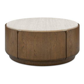 Tindall Round Travertine Coffee Table Brown / White / Woodtone - White / Dark Brown by Uttermost - View 1