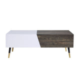 Acme - Orion Coffee Table 84680 White High Gloss & Rustic Oak Finish