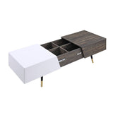 Acme - Orion Coffee Table 84680 White High Gloss & Rustic Oak Finish