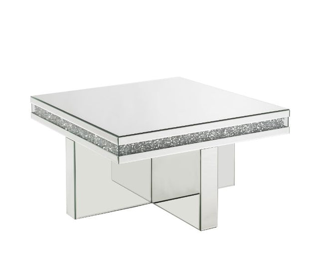 Acme - Noralie Coffee Table 84695 Mirrored & Faux Diamonds