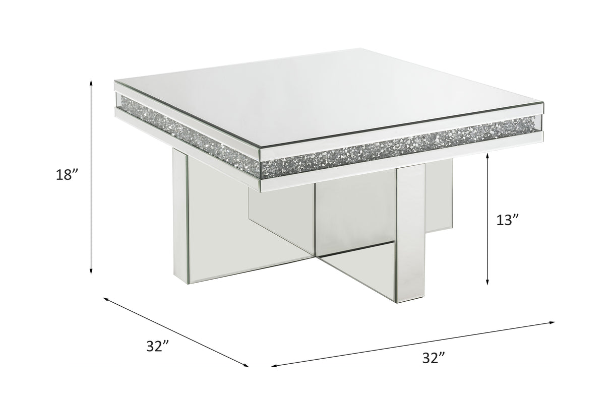 Acme - Noralie Coffee Table 84695 Mirrored & Faux Diamonds