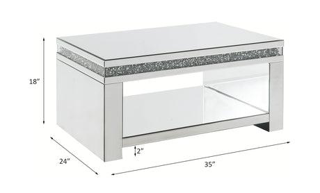 Acme - Noralie Coffee Table 84715 Mirrored & Faux Diamonds