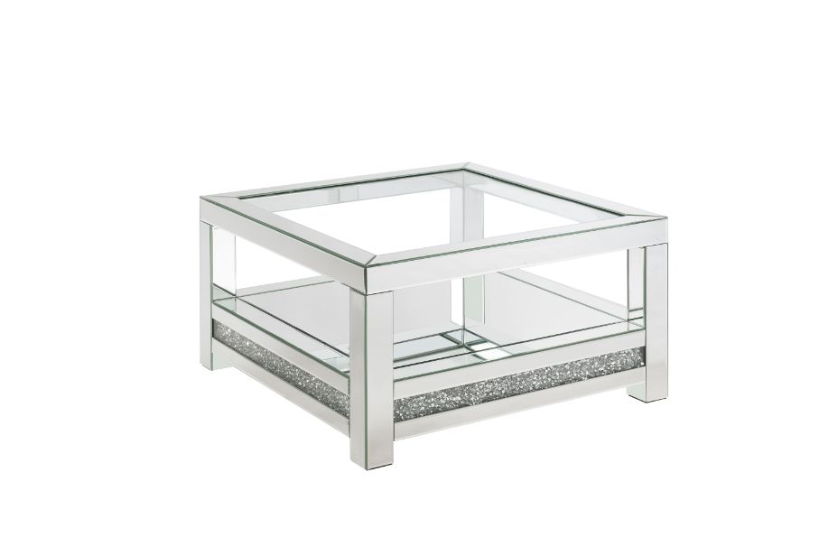 Acme - Noralie Coffee Table 84720 Mirrored & Faux Diamonds