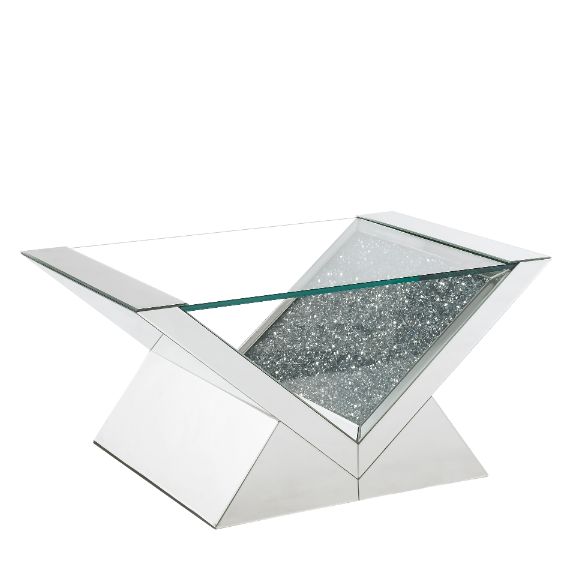 Acme - Noralie Coffee Table 84725 Clear Glass, Mirrored & Faux Diamonds