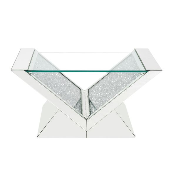 Acme - Noralie Coffee Table 84725 Clear Glass, Mirrored & Faux Diamonds