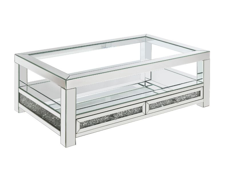 Acme - Noralie Coffee Table 84730 Mirrored & Faux Diamonds