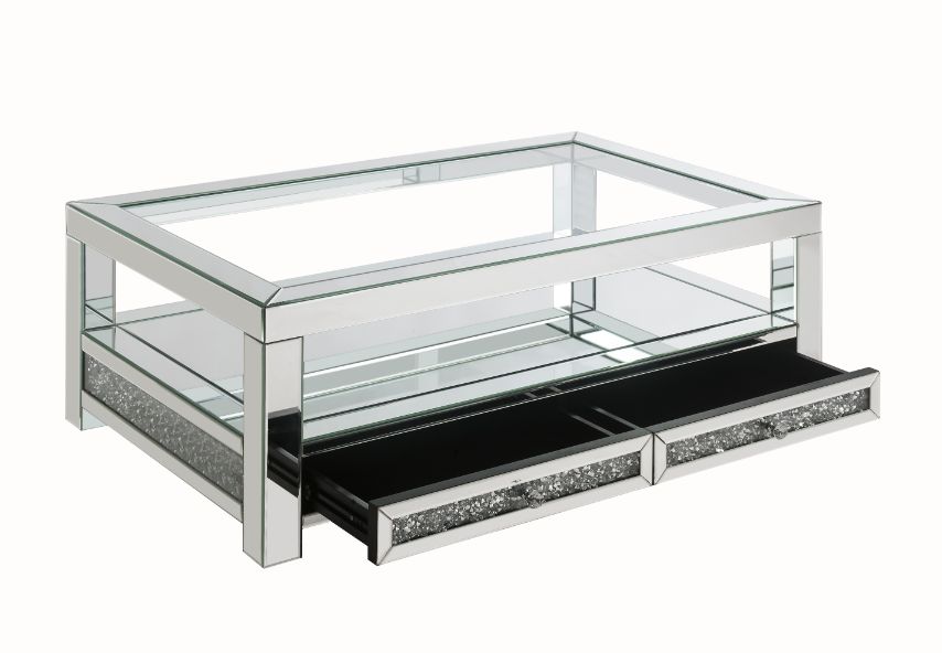 Acme - Noralie Coffee Table 84730 Mirrored & Faux Diamonds