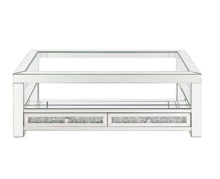 Acme - Noralie Coffee Table 84730 Mirrored & Faux Diamonds