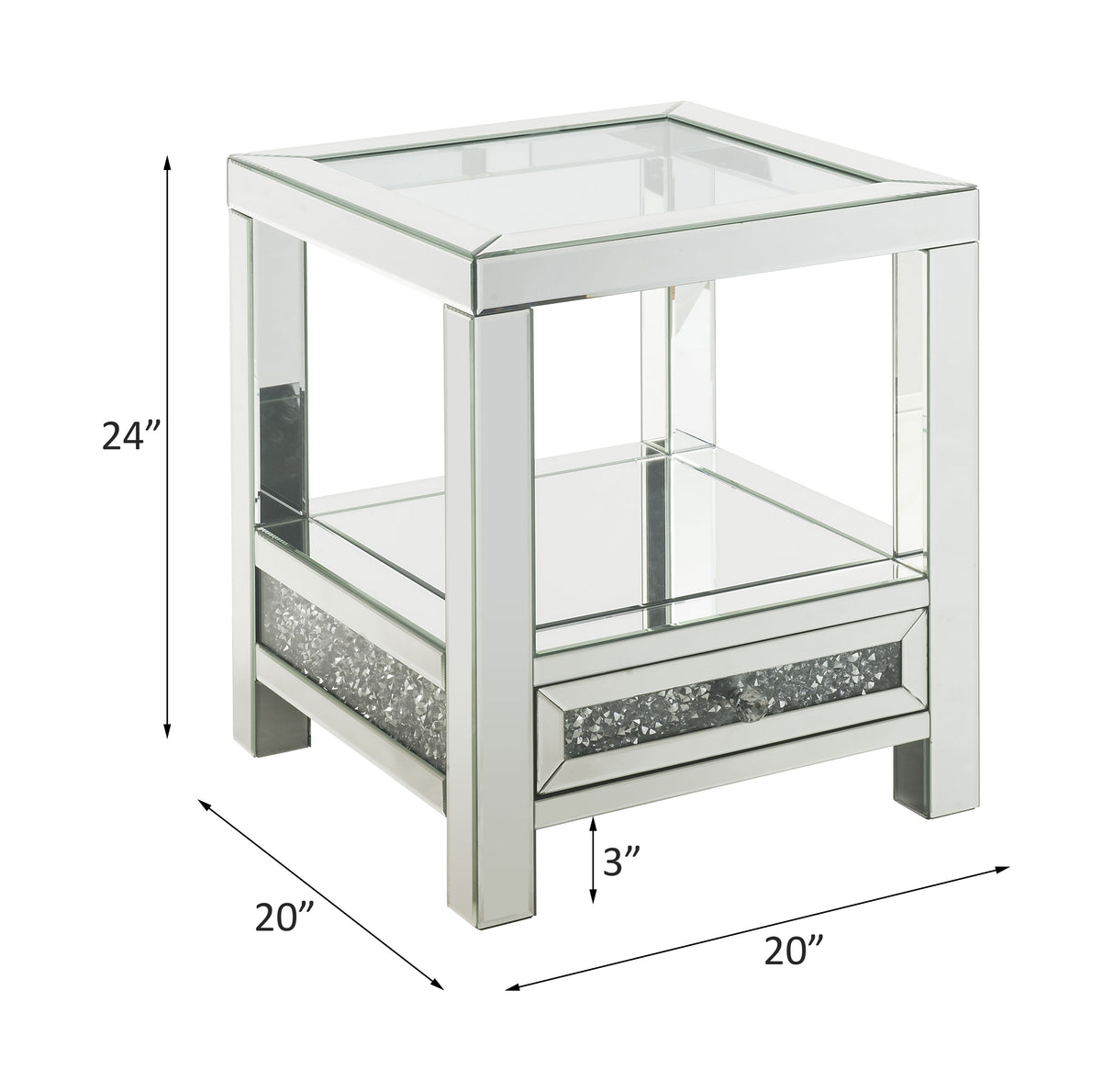 Acme - Noralie End Table 84732 Mirrored & Faux Diamonds