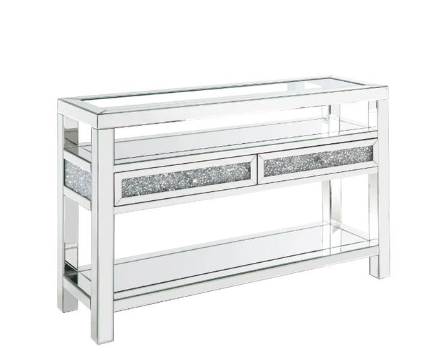 Acme - Noralie Sofa Table 84733 Mirrored & Faux Diamonds