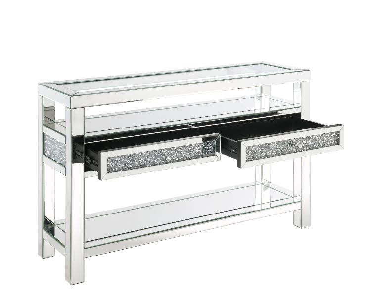 Acme - Noralie Sofa Table 84733 Mirrored & Faux Diamonds