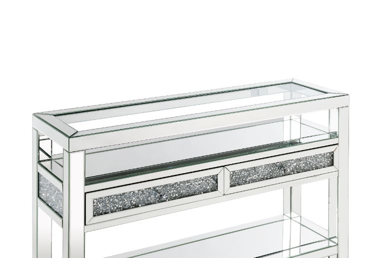 Acme - Noralie Sofa Table 84733 Mirrored & Faux Diamonds