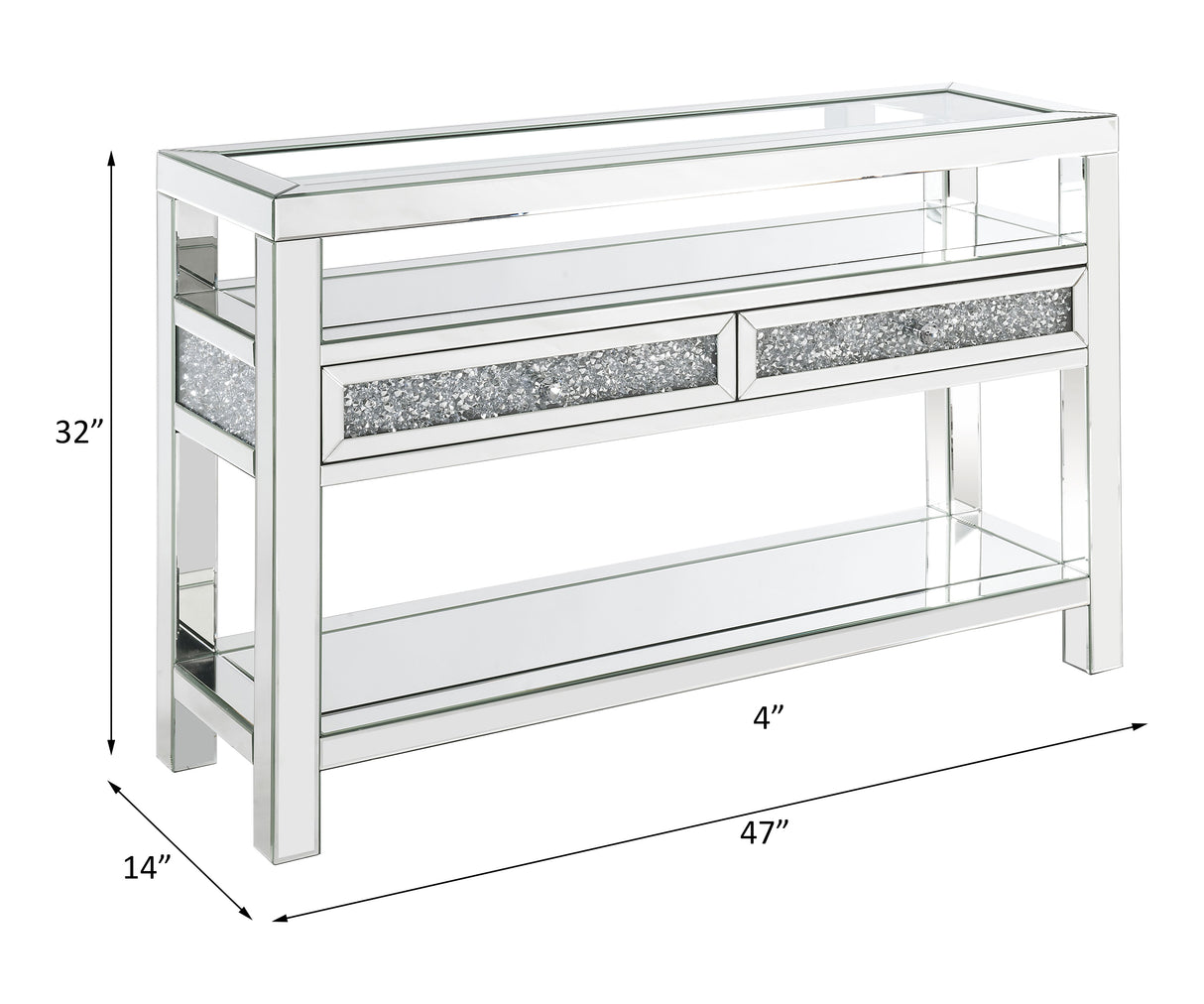 Acme - Noralie Sofa Table 84733 Mirrored & Faux Diamonds