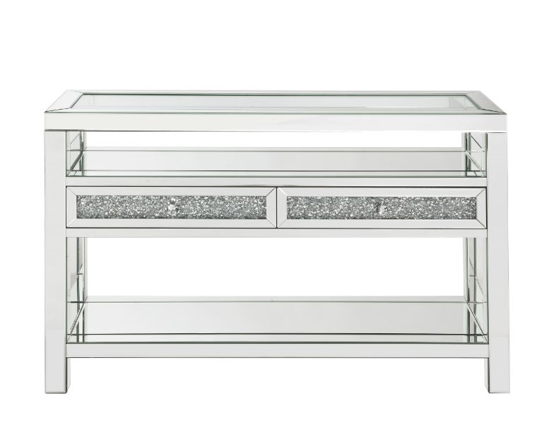 Acme - Noralie Sofa Table 84733 Mirrored & Faux Diamonds