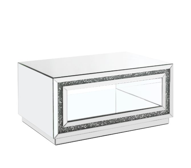 Acme - Noralie Coffee Table 84735 Mirrored & Faux Diamonds