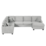Modern U-shaped Sectional Sofa with Movable Ottoman and Side Storage Pockets, Grey Corduroy, 125.2'