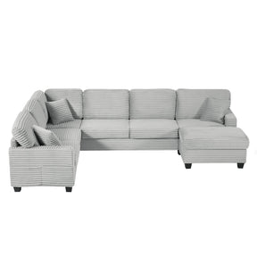 Modern U-shaped Sectional Sofa with Movable Ottoman and Side Storage Pockets, Grey Corduroy, 125.2' - sold by Home Elegance USA