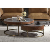 Acme - Tamas Coffee Table 84885 Aluminum & Cocoa Top Grain Leather