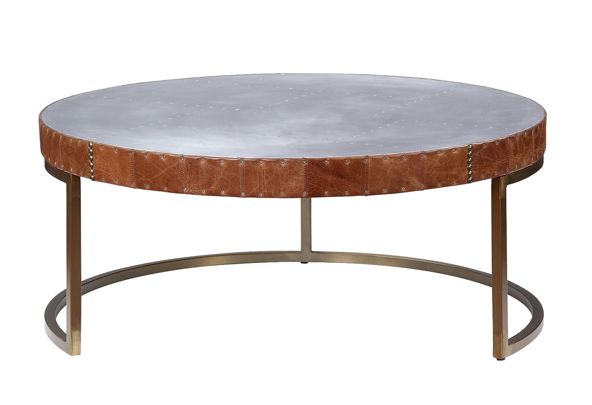 Acme - Tamas Coffee Table 84885 Aluminum & Cocoa Top Grain Leather