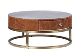 Acme - Tamas Coffee Table 84890 Aluminum & Cocoa Top Grain Leather