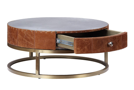 Acme - Tamas Coffee Table 84890 Aluminum & Cocoa Top Grain Leather