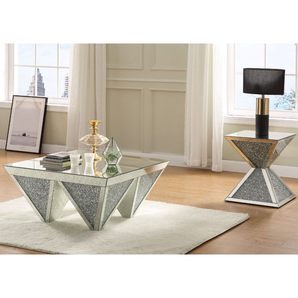 Acme - Noralie Coffee Table 84900 Mirrored & Faux Diamonds